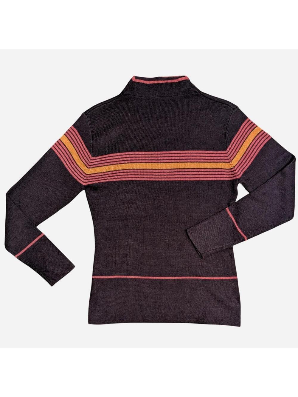 Vintage 1970s Racing Stripe Mock Neck Ski Sweater Plum Purple Chevron Knit Small